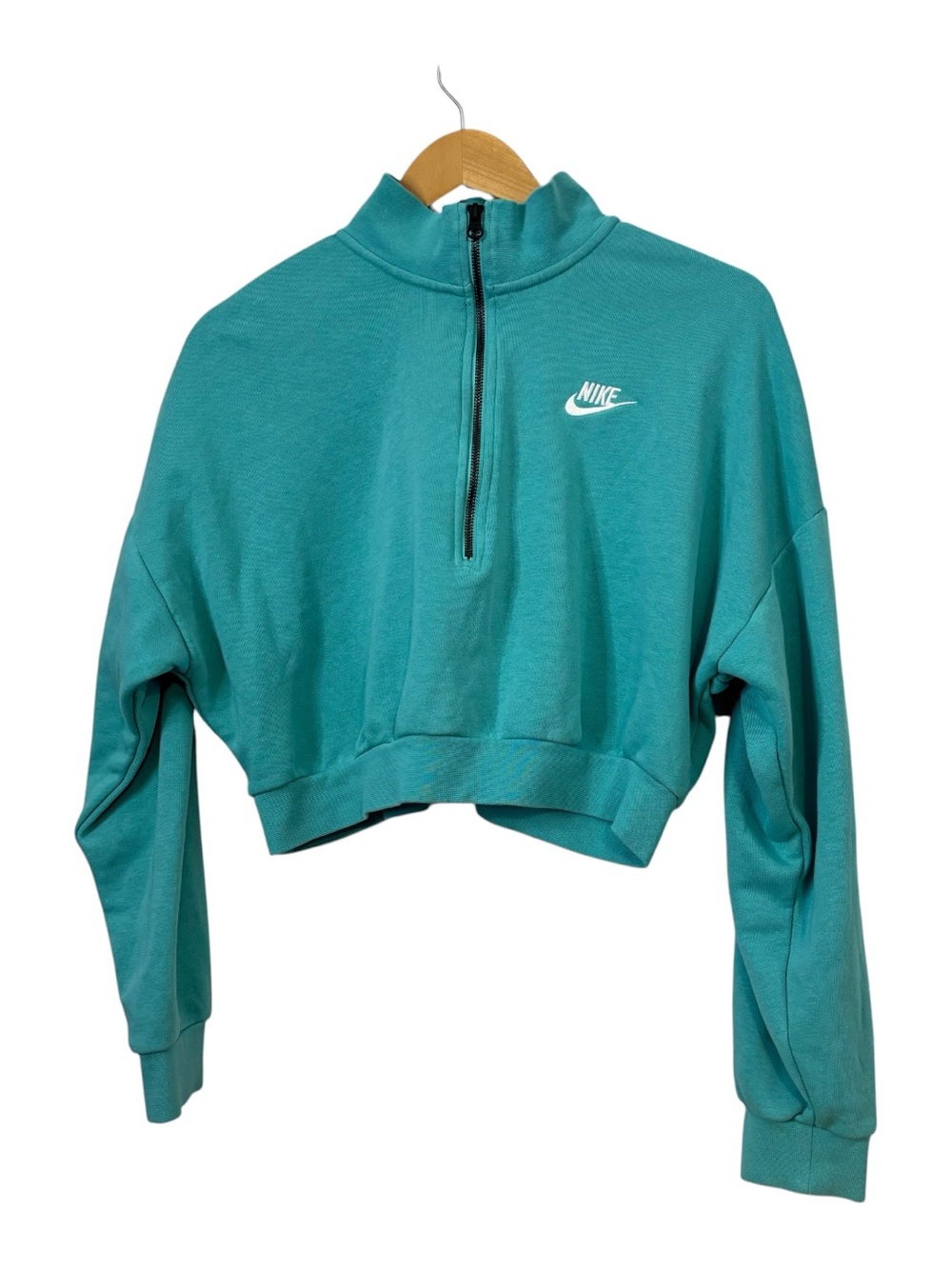 Nike Cropped Fleece Sweatshirt Turquoise Half Zip Women’s Size M